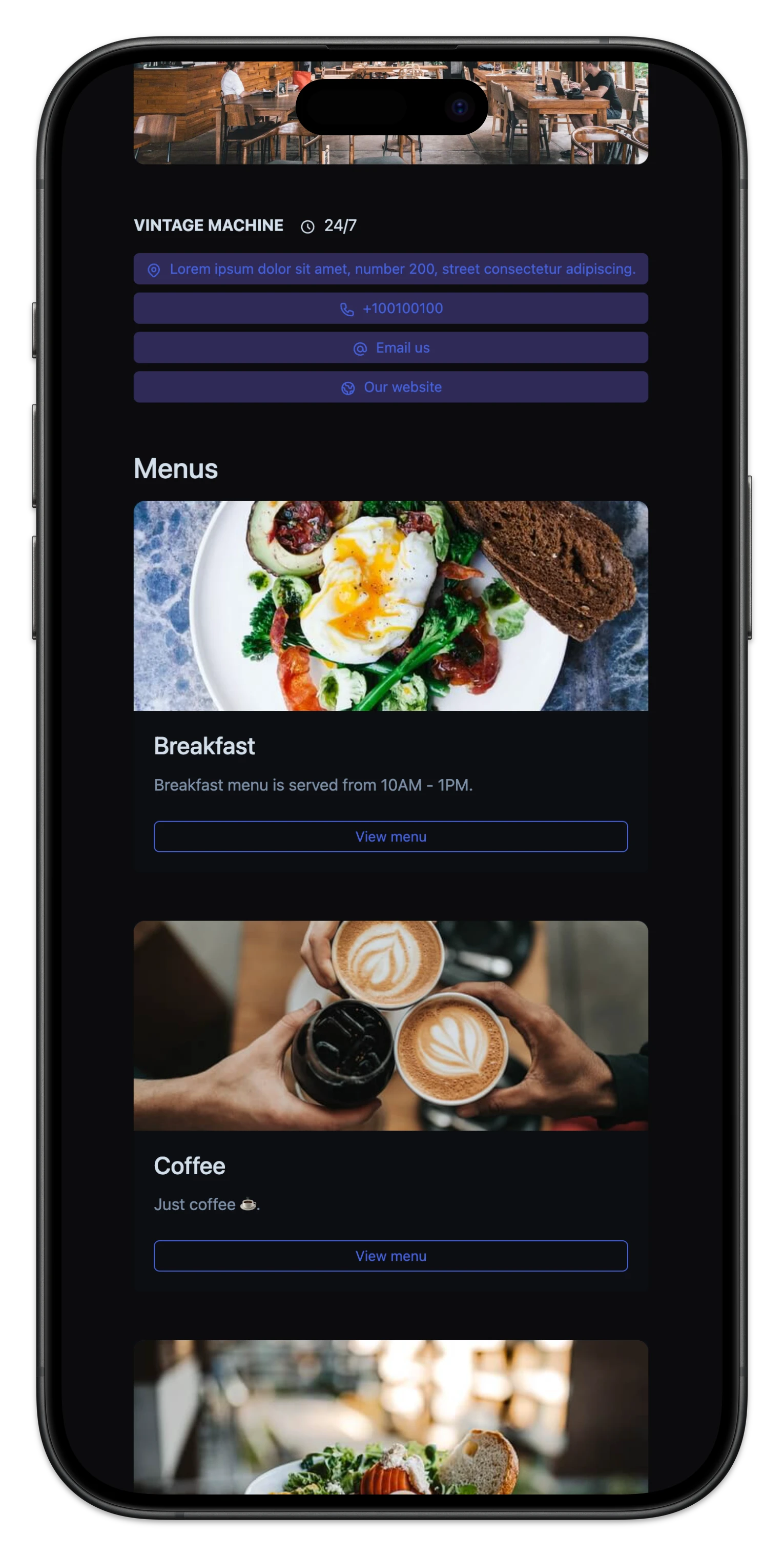 Screenshot of a store page in mobile view