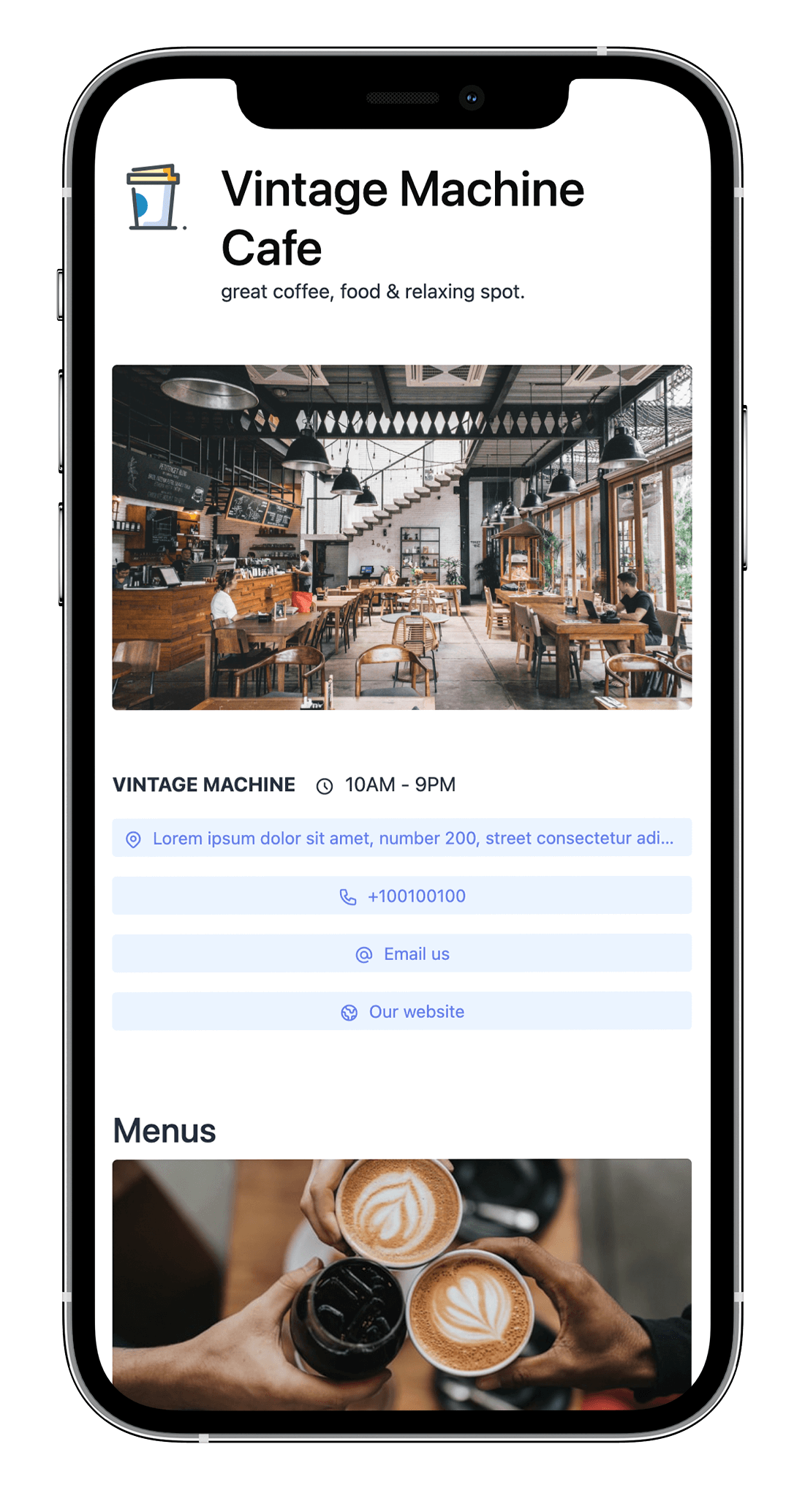 Captura de tela de uma página de Estabelecimento na visualização móvel